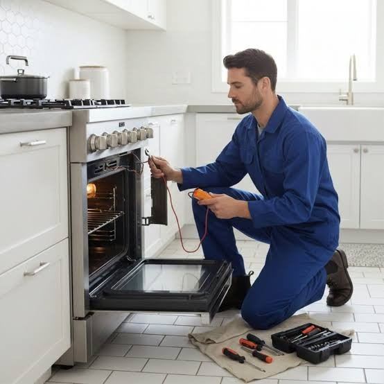 Technician testing an oven thermostat